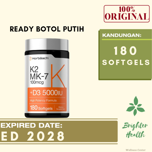 Horbaach Vitamin D3 125mcg 5000IU + K2 MK7 100mcg isi 180 softgel