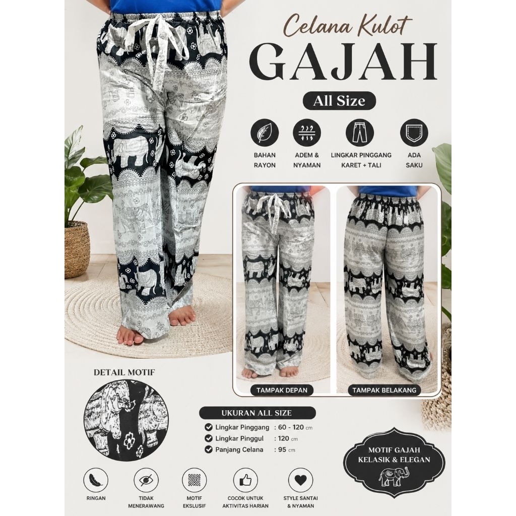 Celana pria/wanita/celana Tidur Kulot Batik Gajah Rayon Adem (AryanStore78)