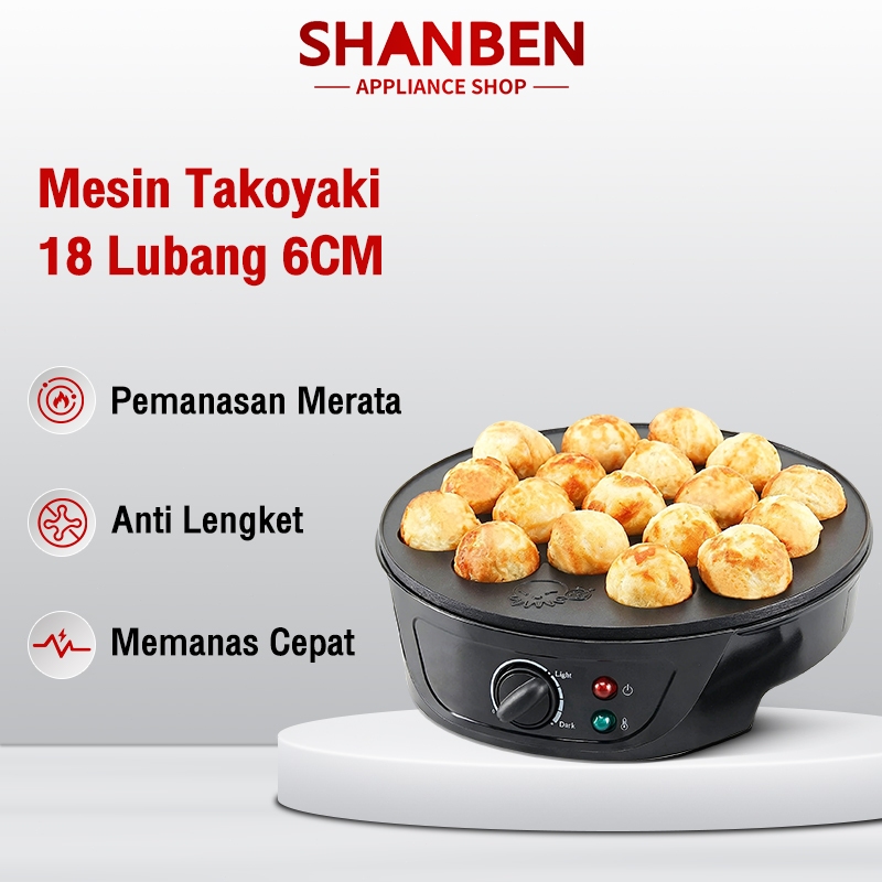 SHANBEN Mesin Takoyaki Untuk Rumah Tangga Panci Anti Lengket Mesin Takoyaki Mini Loyang Panggang Mul