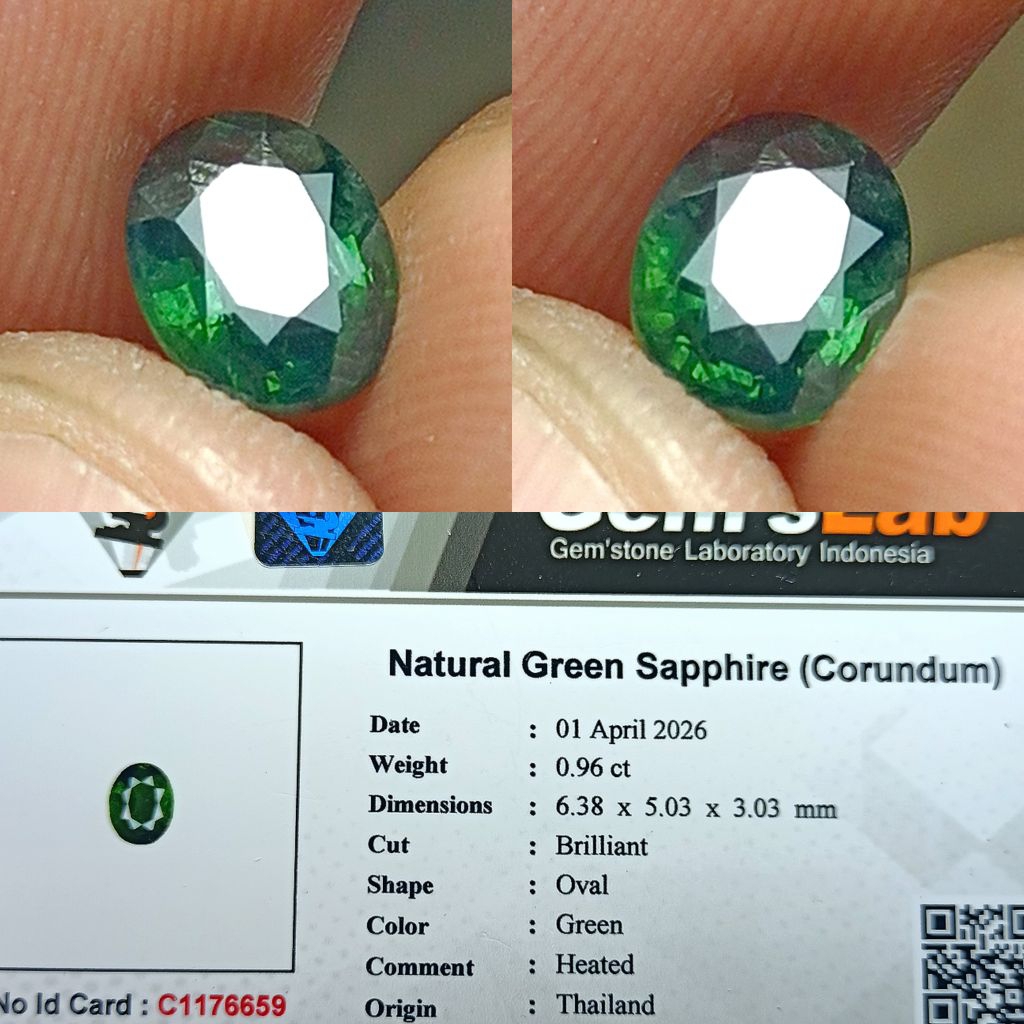 NATURAL GREEN SAPPHIRE THAILAND CUTTING OVAL 0.96 CARAT MEMO GLI LAB