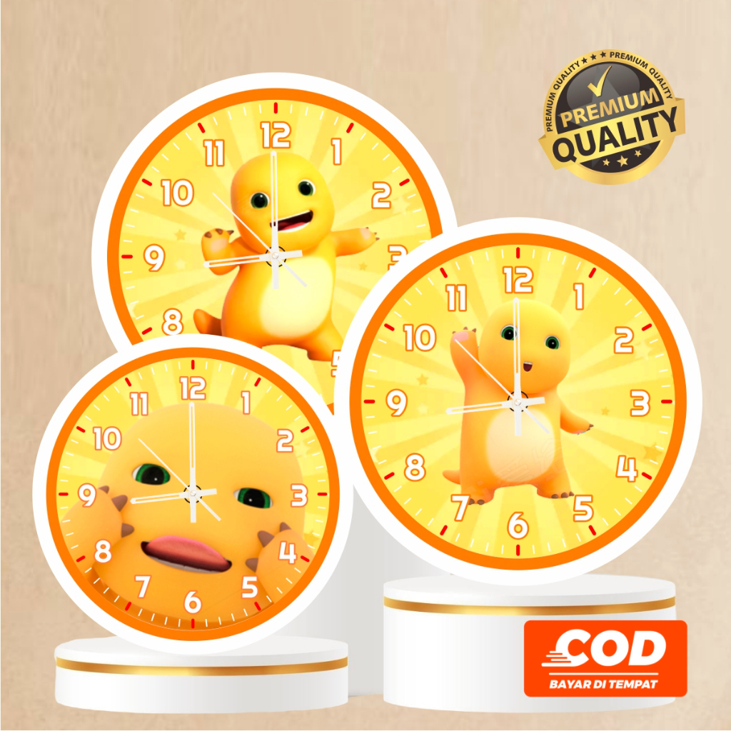 Jam Dinding Naga Kuning | Hiasan Jam Dinding Analog Naga Kuning