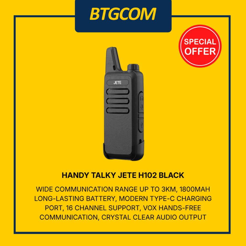 HANDY TALKY JETE JETE H102 BLACK HT JARAK 3KM 16 CHANNEL PROGRAMMABLE WITH PC