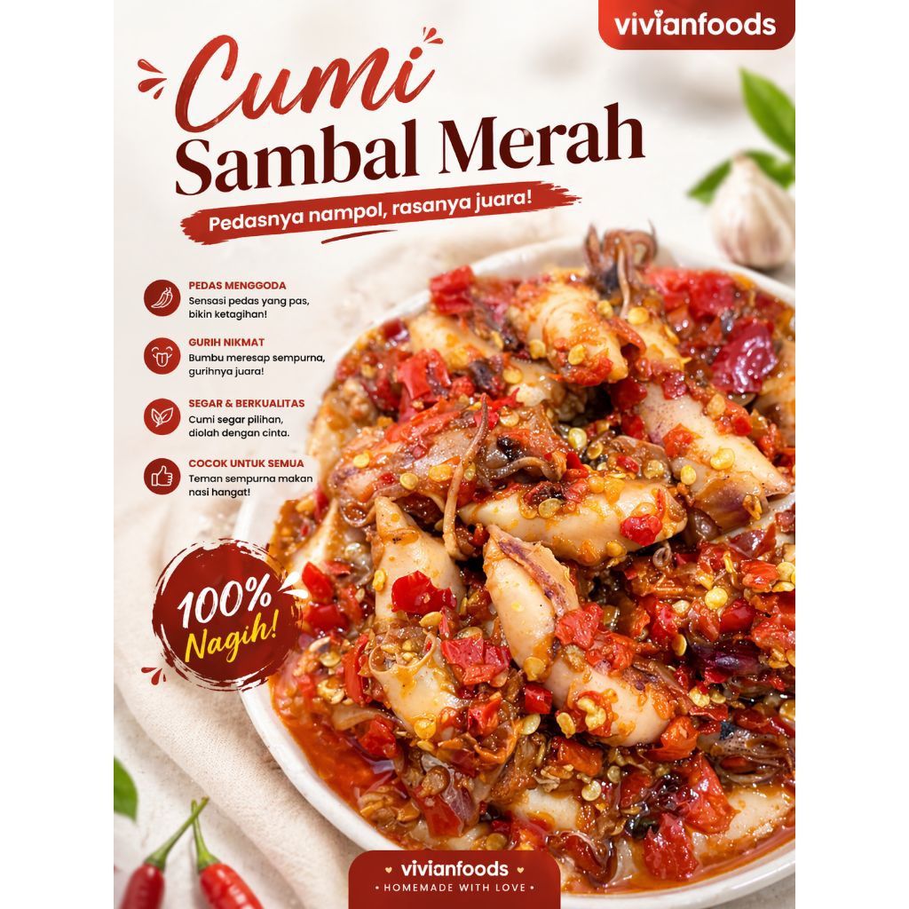 vivianfoods - baby cumi sambal merah, 250gram