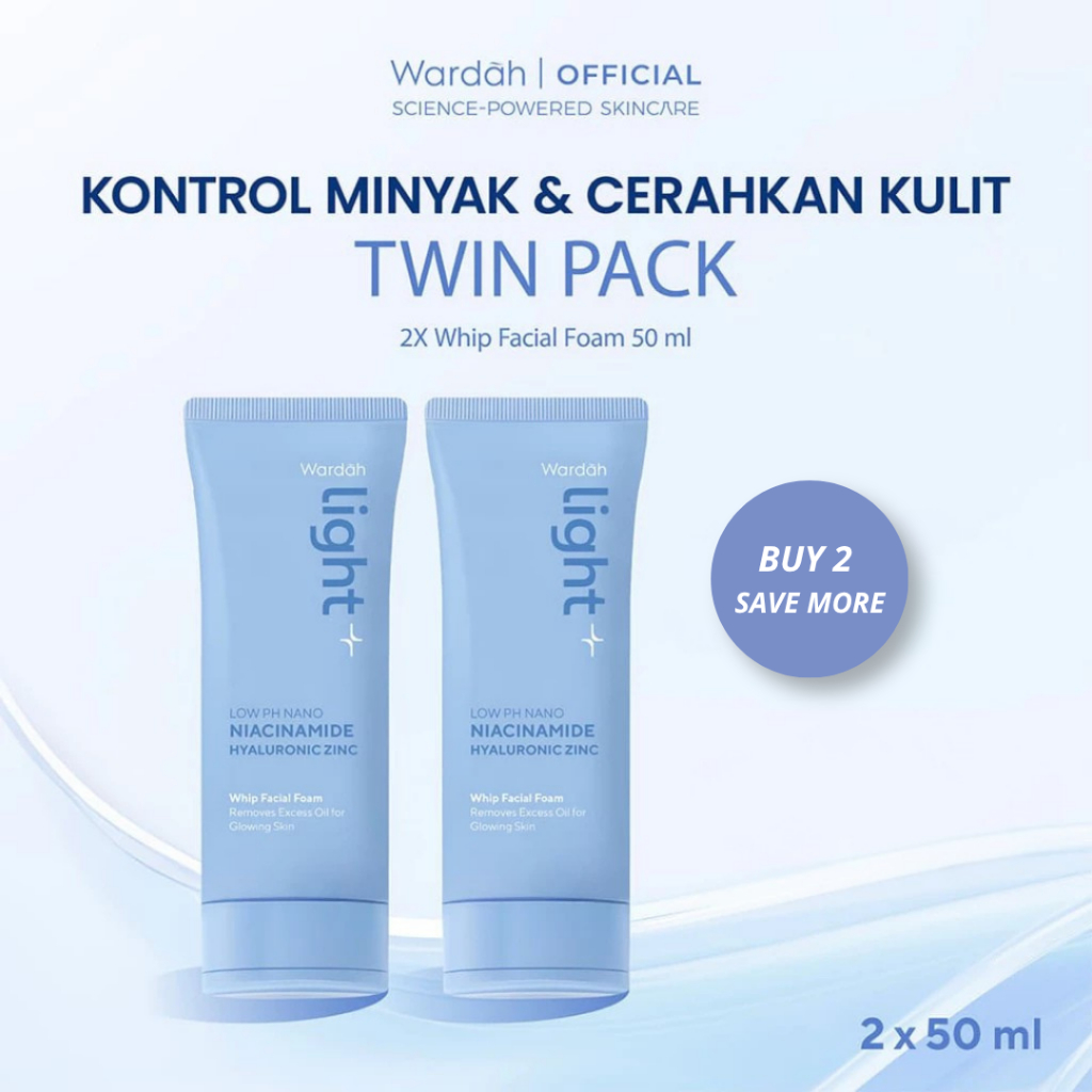 [TWINPACK] Light+ by Wardah Low pH Nano Niacinamide Hyaluronic Zinc Whip Facial Foam 100 ml | Light+