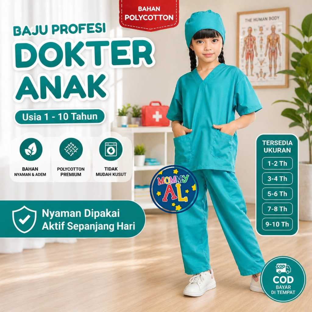 STELAN BAJU DOKTER ANAK 1-10 TAHUN / BAJU PROFESI DOKTER ANAK/BAJU DOKTER//BAJU DOKTER BEDAH  ANAK/b