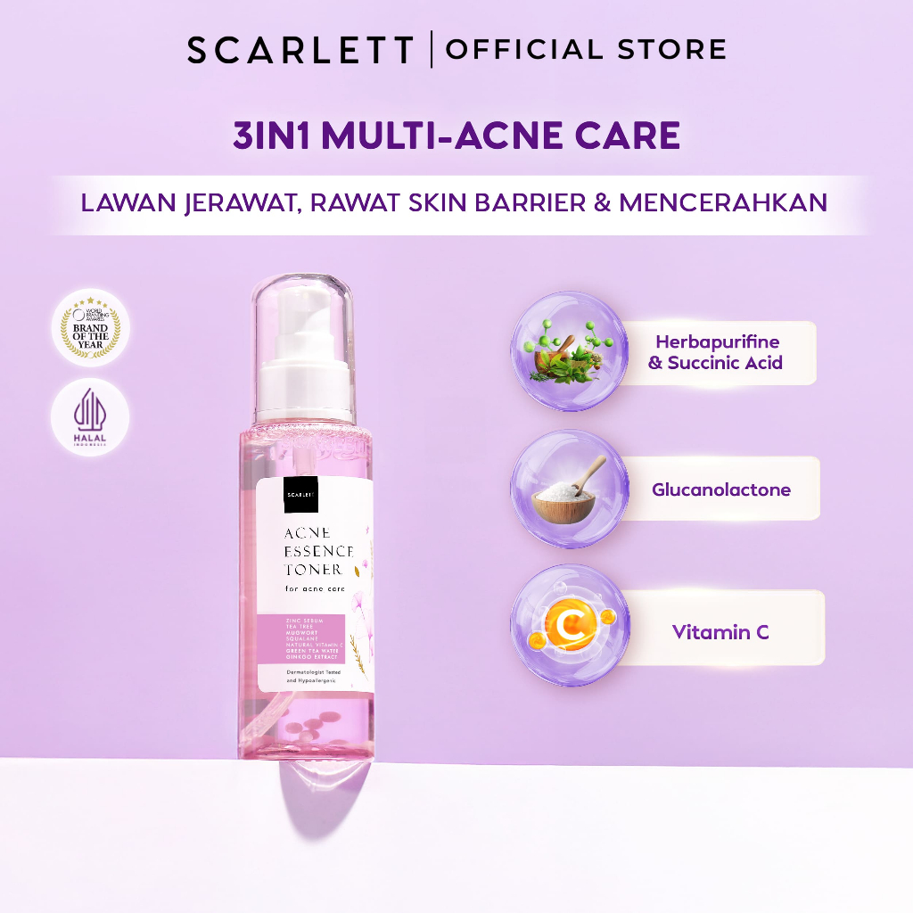 Scarlett Acne Essence Toner  | Toner untuk Kontrol Minyak dan Tenangkan Kulit Berjerawat Yang Kemera