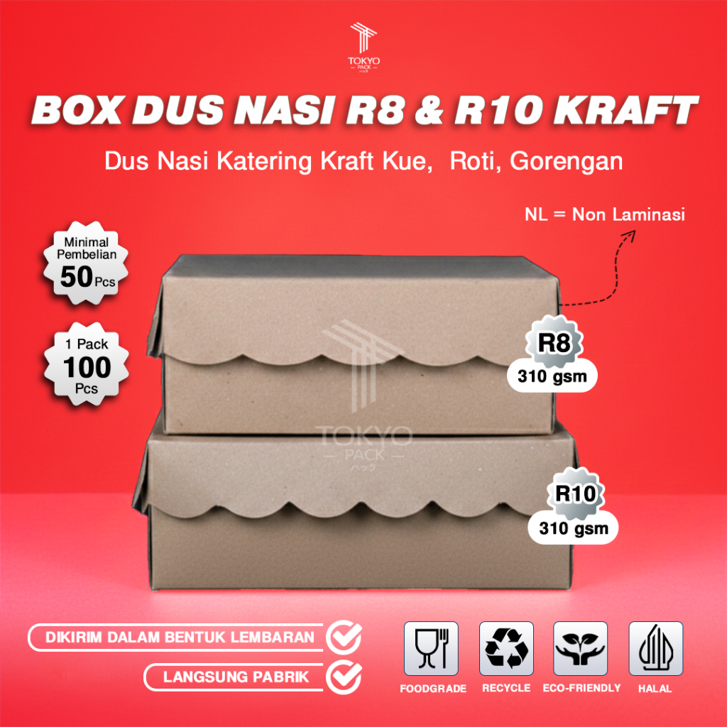 Box Dus Nasi Kraft Duplex Renda 20x20 18x18 Kotak Katering Tutup Pisah