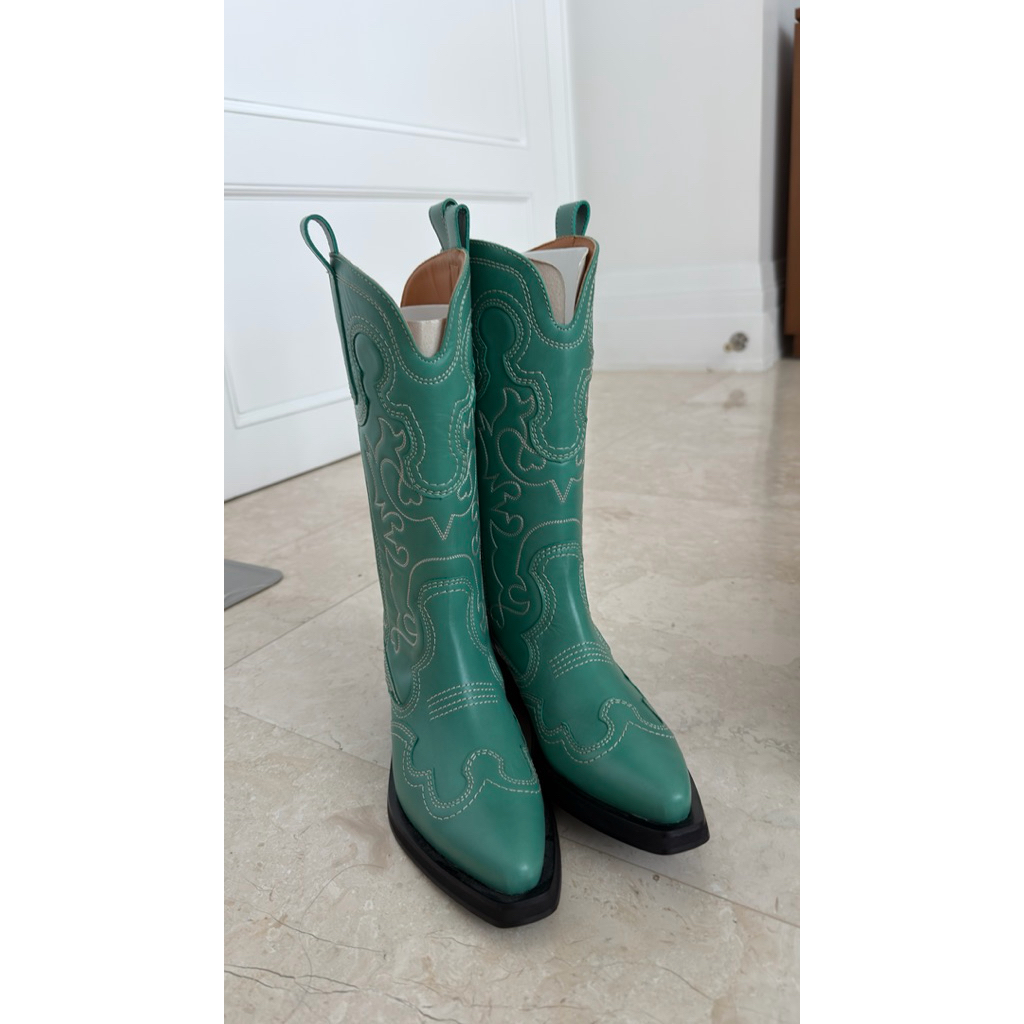 GANNI Cowboy Green Boots preloved never worn