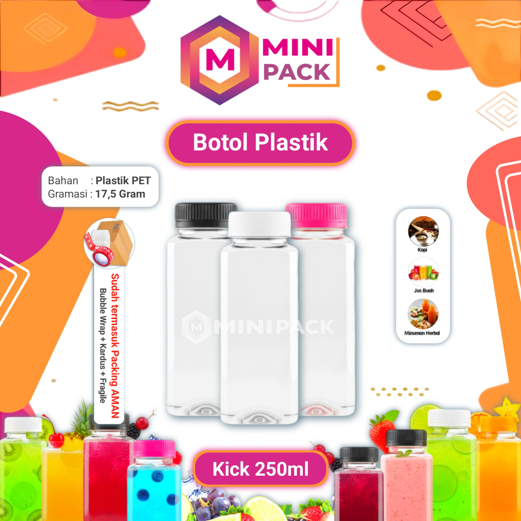 Botol Kick 250 ml Plastik Transparan +Tutup Kik Kikc Kic Puding Sirup 250ml 200ml 200 ml Panjang Kot