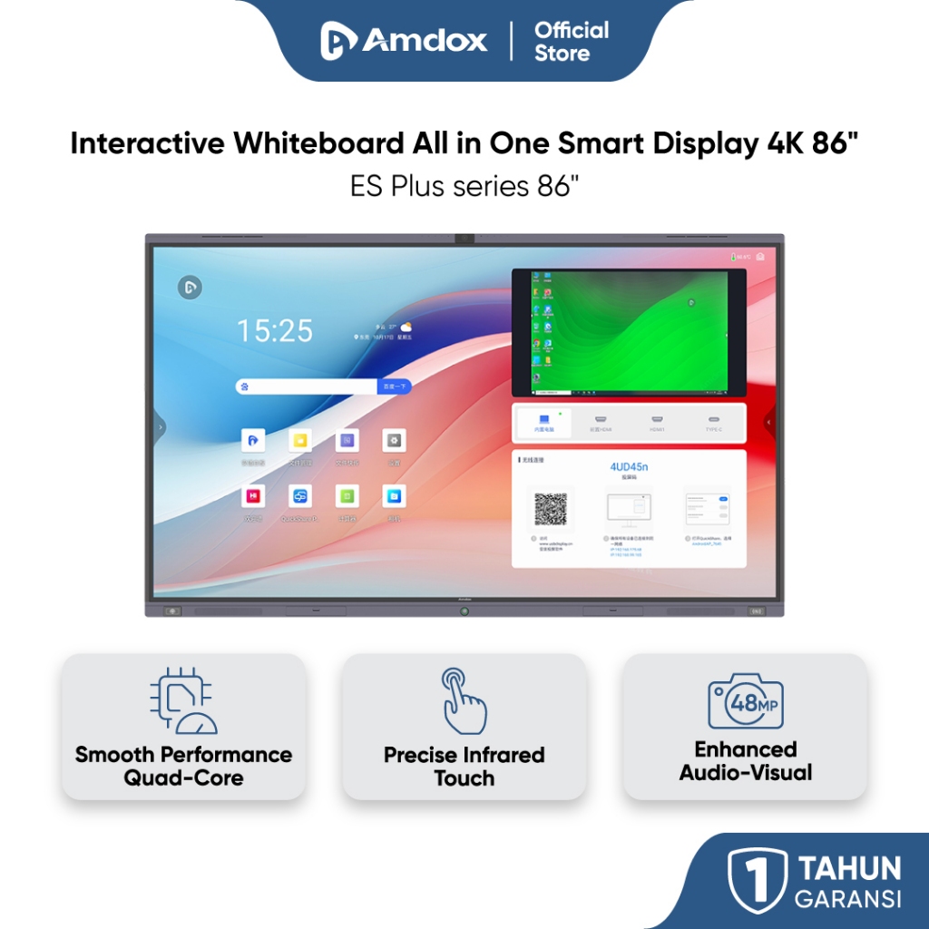 Amdox Interactive Whiteboard ES Plus Series 86 inch - All-in-one smart display - 4K (3840×2160) - To