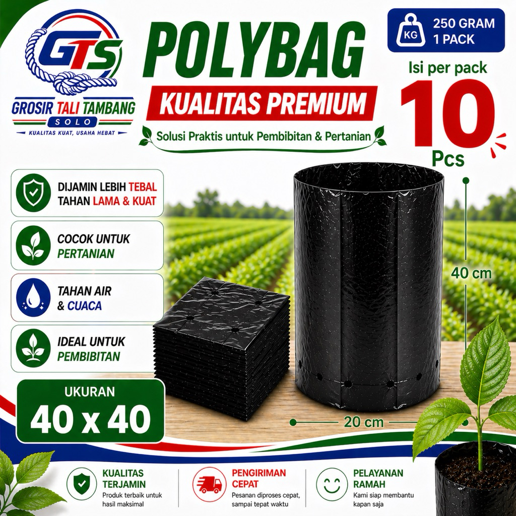 Polybag 40 x 40 cm isi 10 pcs/pack - Plastik Tanaman Hitam / Polibag - Polibeg / Pot Planter Benih
