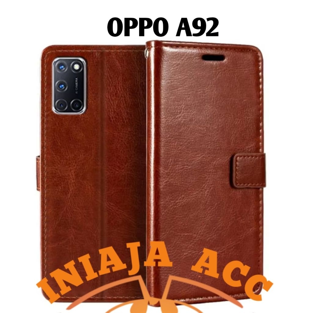 CASE OPPO A92 LEATHER CASE SARUNG HP DOMPET KULIT FLIP COVER CASE BUKA TUTUP KESING DOMPET