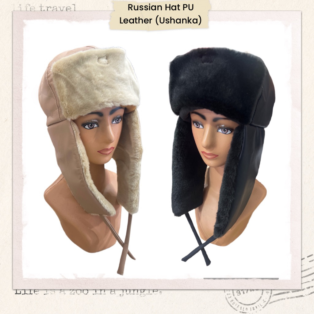 Topi Ushanka - Russian Hat Leather Fur Hat - Topi Eskimo