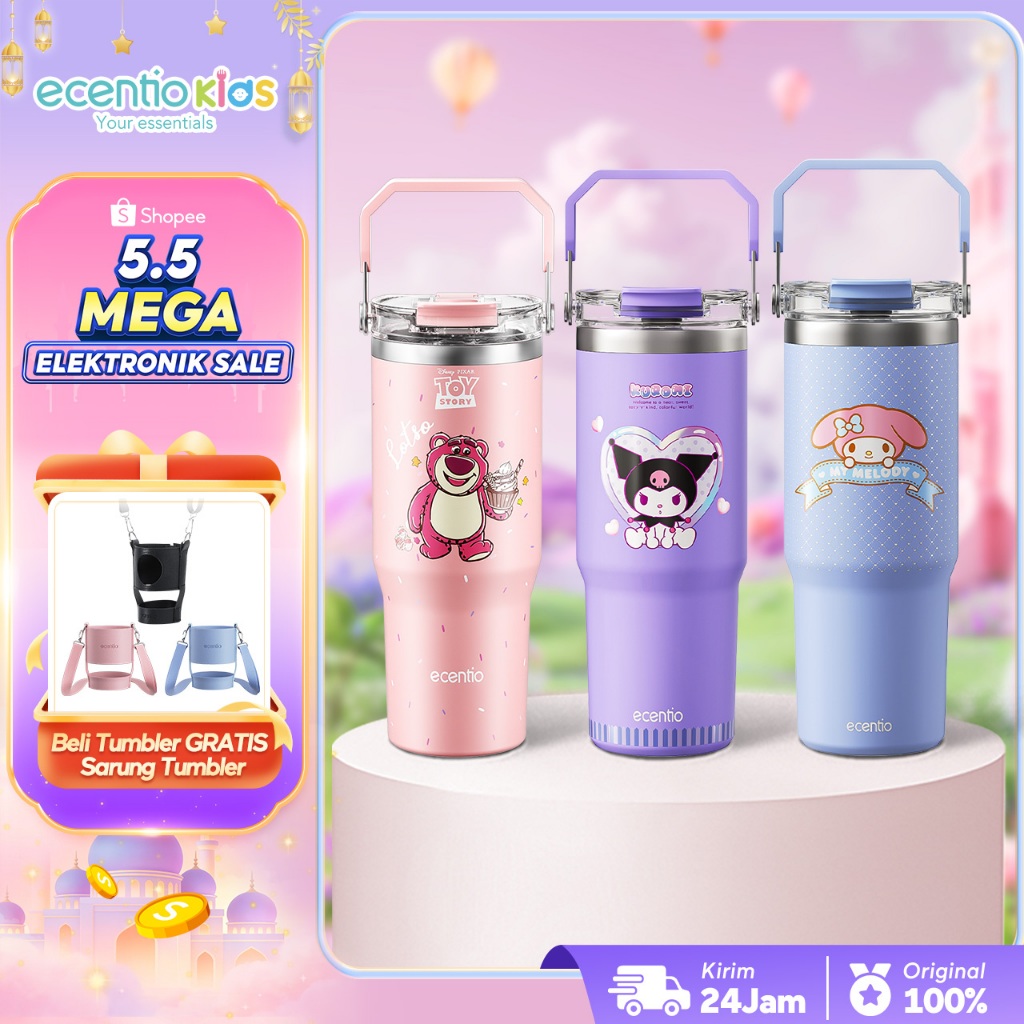 [Gratis Sarung] ecentio Tumbler Lotso/Kuromi Stainless Steel 304 Kapasitas Besar 850/900ML Botol Min