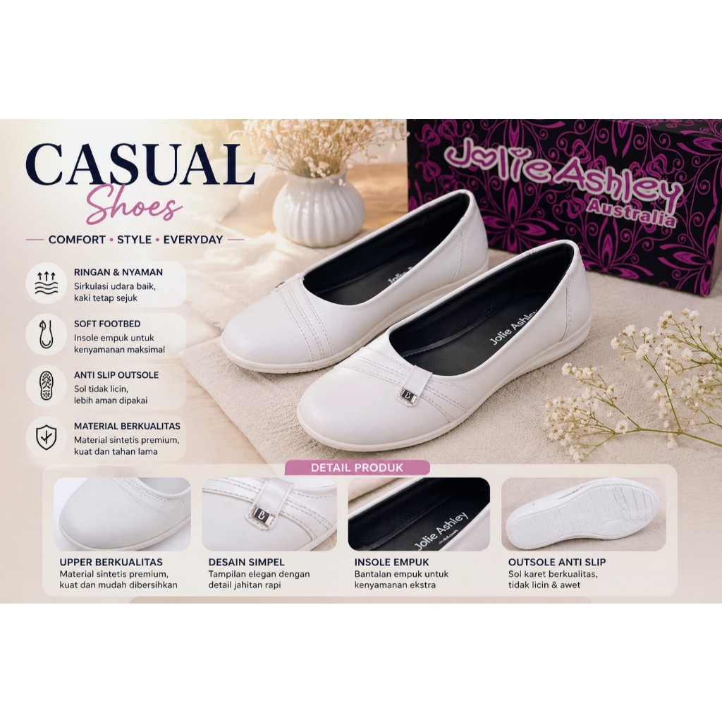 Jolie Ashley Verona Sepatu Casual Wanita – Flat Shoes Elegan Nyaman Dipakai Seharian, Ringan, Insole
