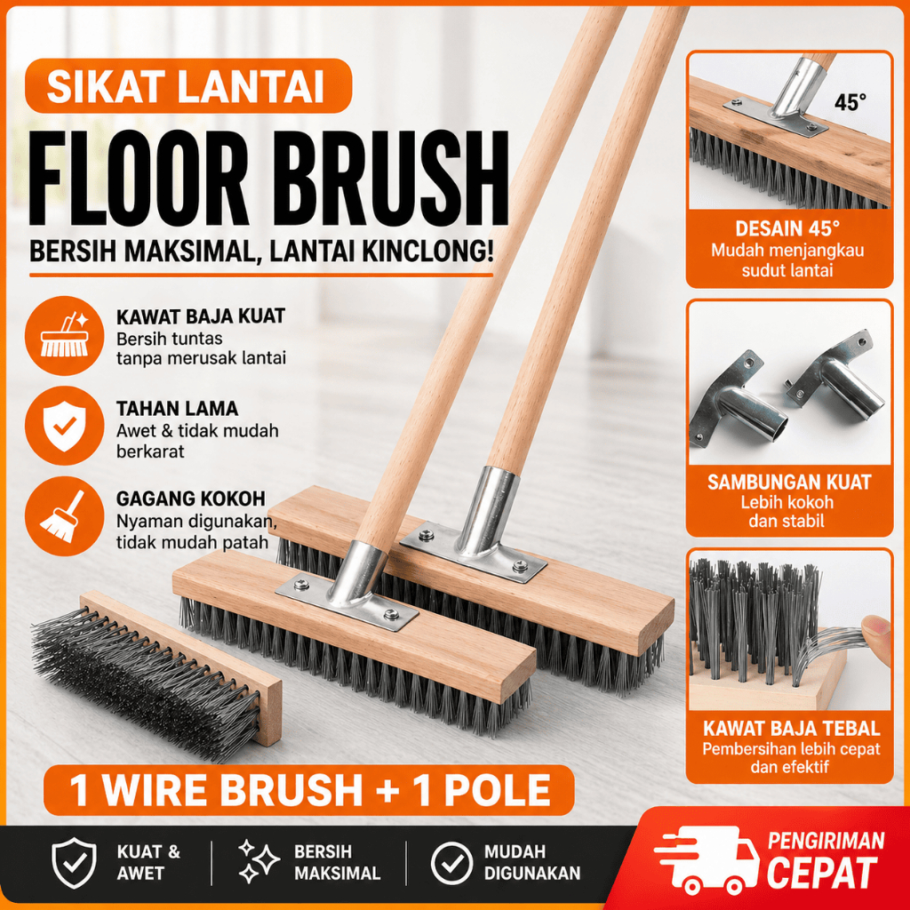 Sikat Lumut Gagang Panjang Sikat Kawat Stainless Steel Pembersih Jamur & Lumut Lantai Halaman COD