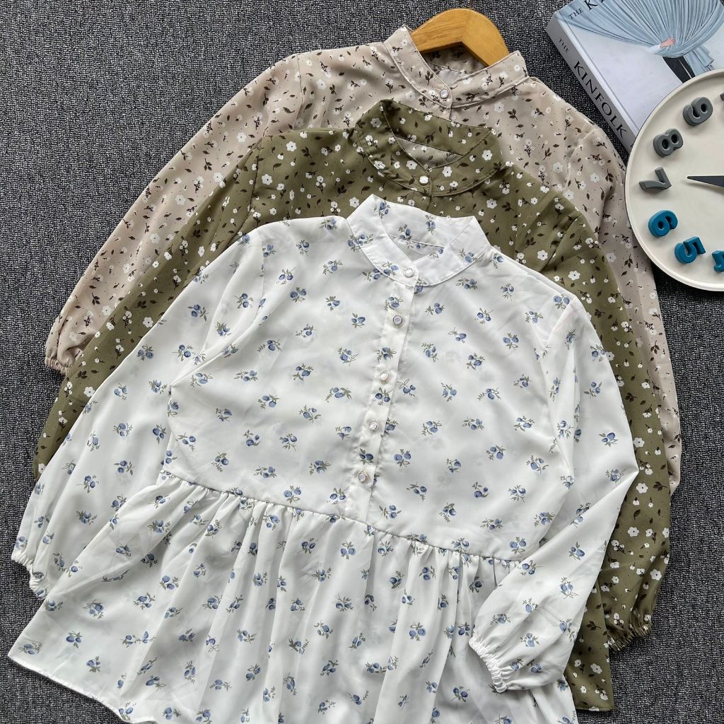 SHIRT MOTIF BUNGA / ATASAN WANITA KEMEJA KOREA BLOUSE LENGAN PANJANG / BLOUSE VINTAGE FLOWY BLOUSE /
