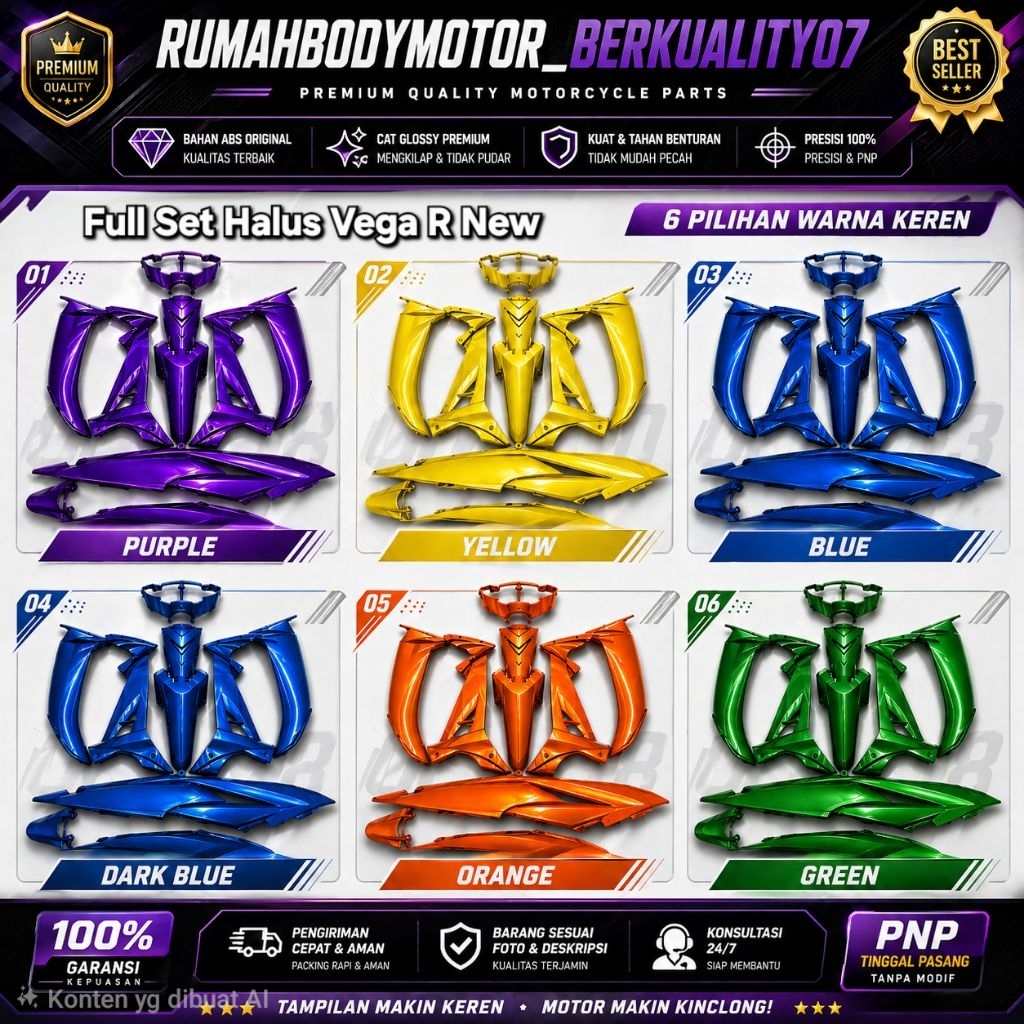 Yamaha Vega R New Cover kaper Full Body bodi Set Halus Vega R New Tahun 2005 2006 2007 2008 Warna Bi