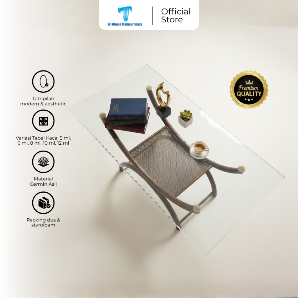 Kaca Bening Custom Tebal Variasi Tatakan Meja Kantor Makan Dinding Aesthetic Siap Pasang