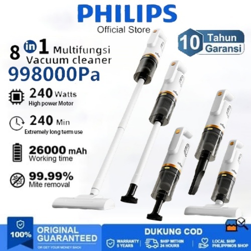 PHILIPS Vakum Cleaner Wet And Dry Vacuum Pel Lantai Pembersih Kasur Sofa Kuat 998000Pa Tanpa Kabel