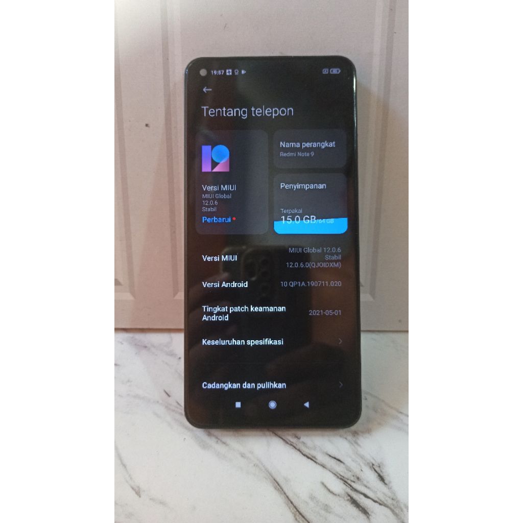 REDMI NOTE 9 LCD+FRAME ORIGINAL COPOTAN MINUS WHITE SPOT
