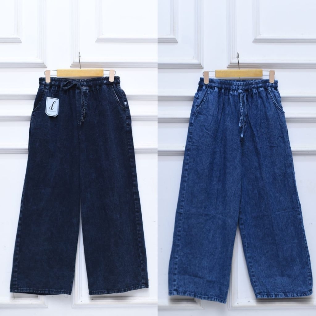 Kulot Jeans Pinggang Karet Tali Serut Wanita