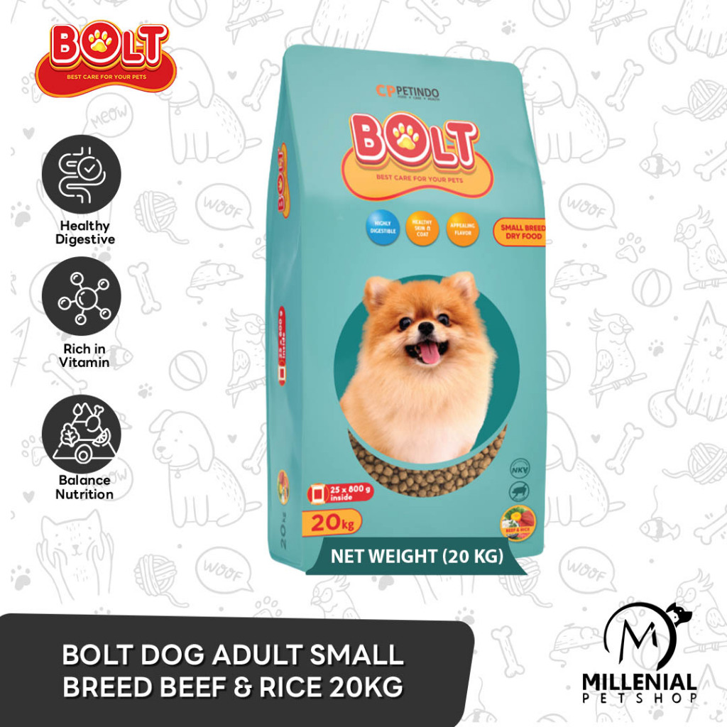 Bolt Dog Small Breed Beef & Rice Dry Food Adult Makanan Anjing Dewasa 20 Kg