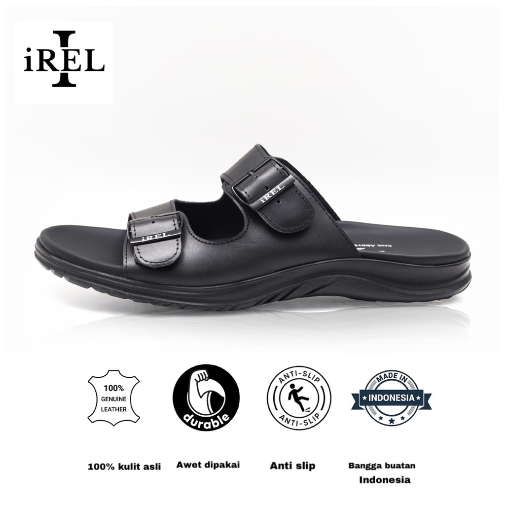 Sandal Selop Kulit Asli Ringan Nyaman iREL Royal Black Series