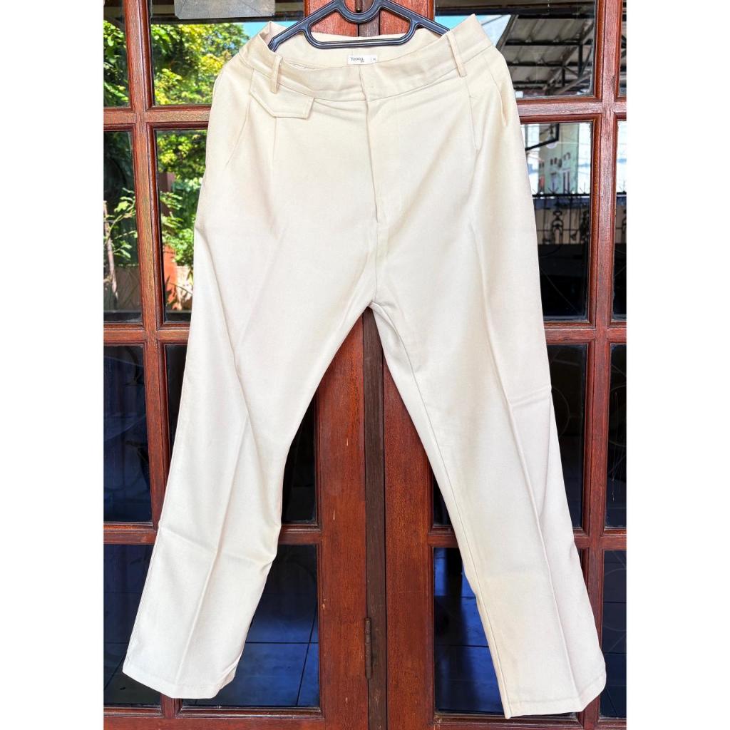 Yeona - Oro Pants Celana Panjang Wanita Ivory Formal Highwaist | Celana Kerja Basic | PRELOVED
