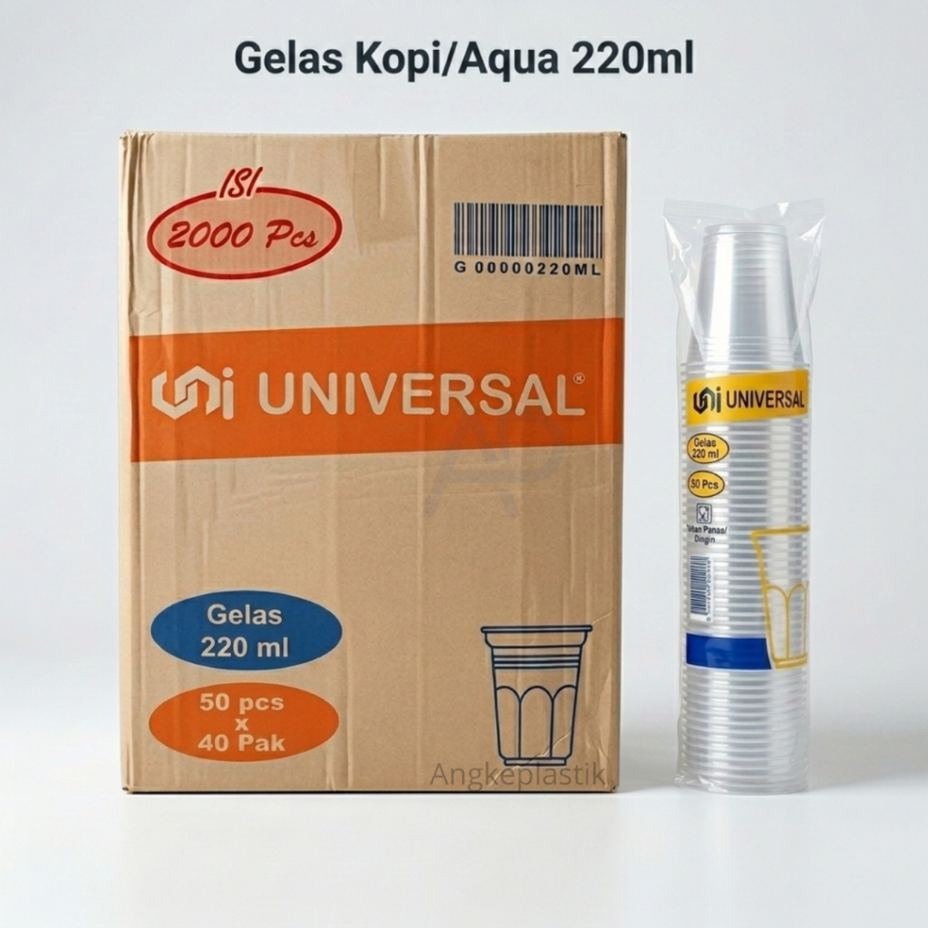 Grosir Gelas Cup Aqua Plastik Kopi Teh Universal 220ml Tahan Panas Kuat Bening - 1dus isi 2000pcs