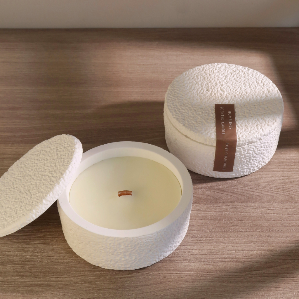 Homelines - Scented Candle Lava Pot 300 gr | Lilin Aromaterapi Mangkok Batu | Pengharum Ruangan