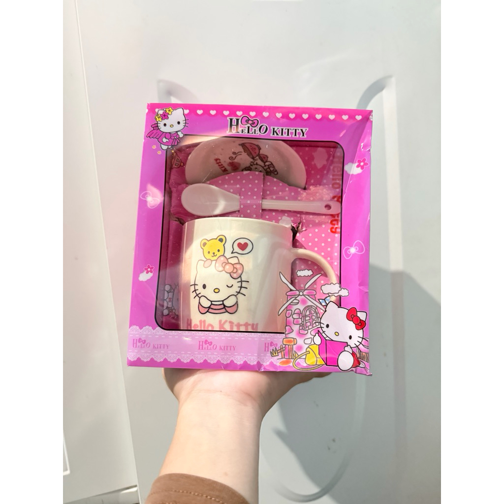 Mug Keramik Isi 1 Set Cangkir Gelas Tatakan dan Sendok