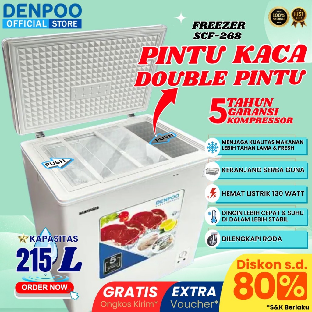 DENPOO Chest Freezer SCF 268 CG Kapasitas 235 Liter