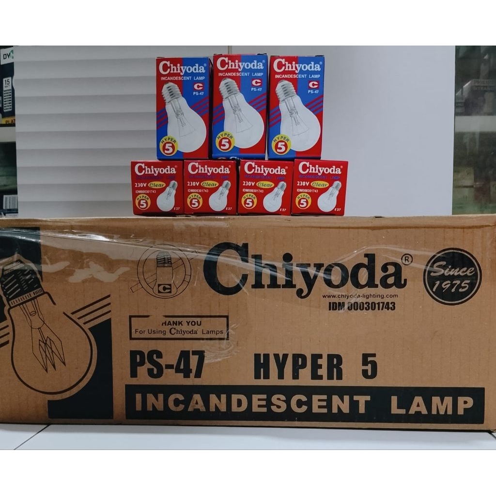 1 Dus (100 Pcs) Dop  Kuning Chiyoda Lampu Pijar Chiyoda 5W Hyper PS 47