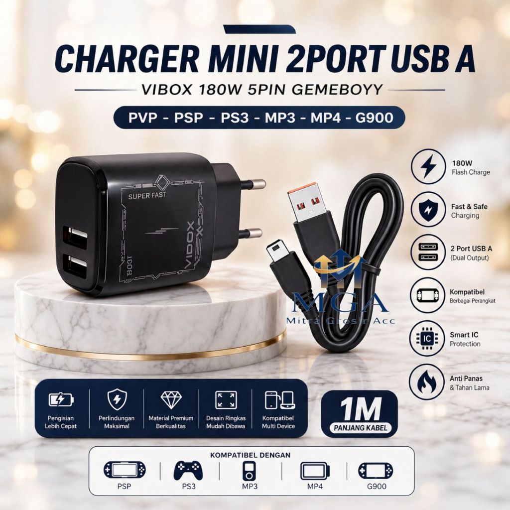 Vibox Charger Hp Jack G-900  Usb Mini 5Pin Game Boy PVP PSP PS3 MP3 Kamera Gopro Jadul [MGA]