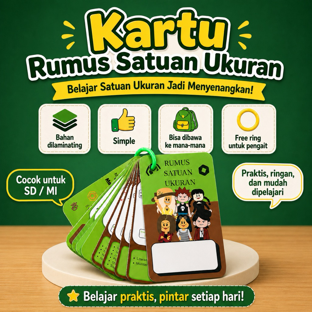 FLASHCARD MATEMATIKA RUMUS SATUAN UKURAN PANJANG BERAT KUANTITAS SKALA PETA WAKTU LUAS VOLUME KECEPA