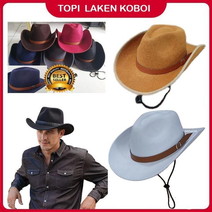 Topi Koboy Laken Fedora Koboi tali gesper elegant cowboy hat