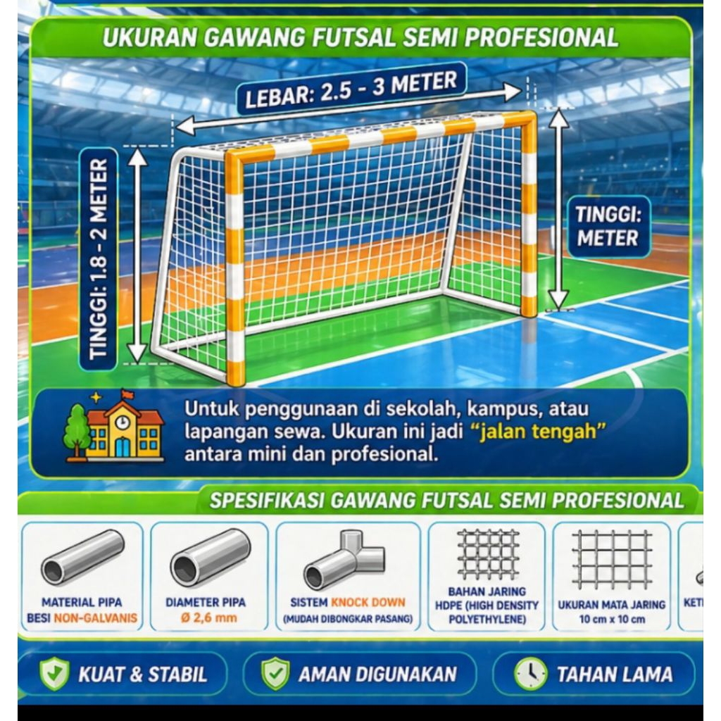 Tiang gawang futsal portable 1 set (2 Gawang) FREE JARING GAWANG