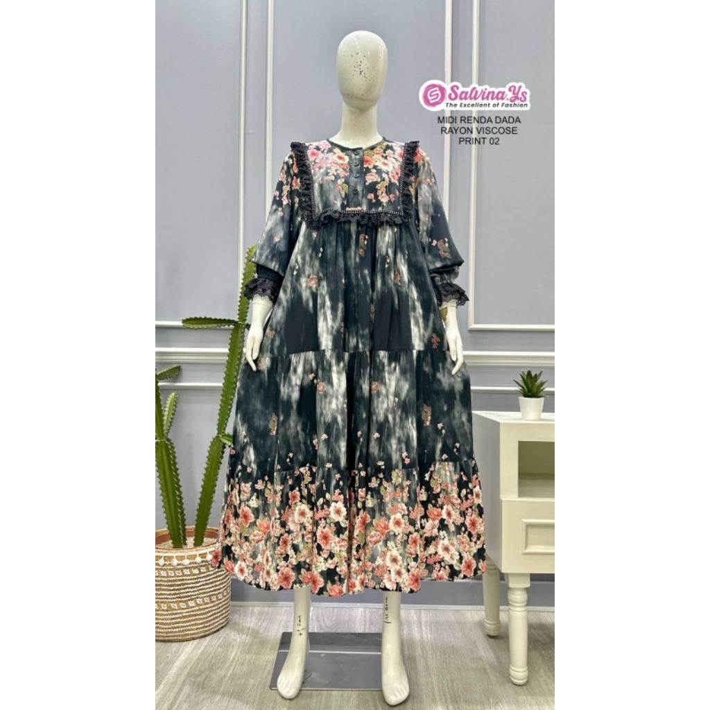 Midi dress salvina ys motif bunga