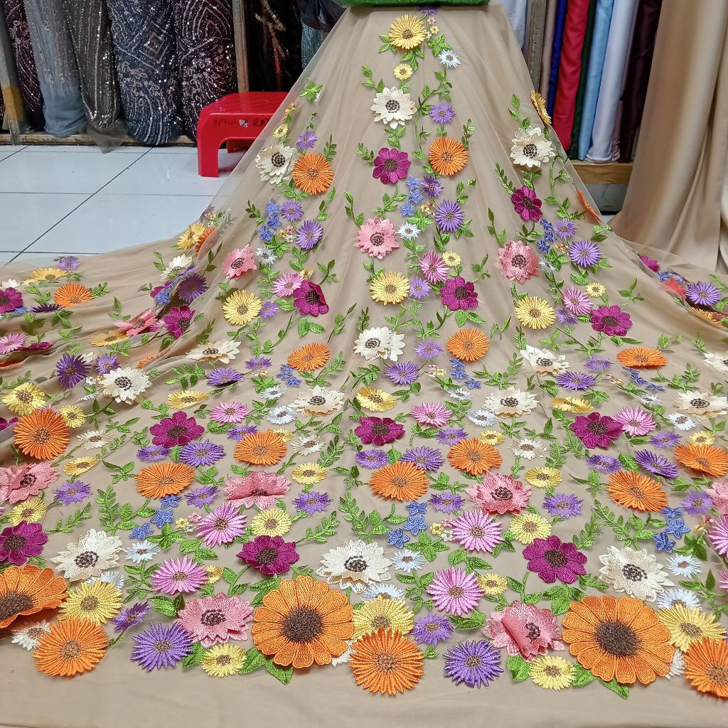 Bahan Kain tulle garden 3D import premium/kain Tulle garden 3D falentino