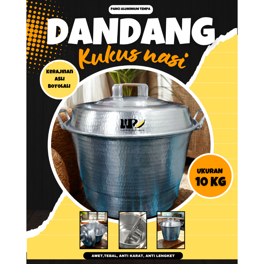 dandang kukus jumbo alumunium tempa plat tebal anti karat sabruk kukusan kukus nasi 8 kg atau 10 kg