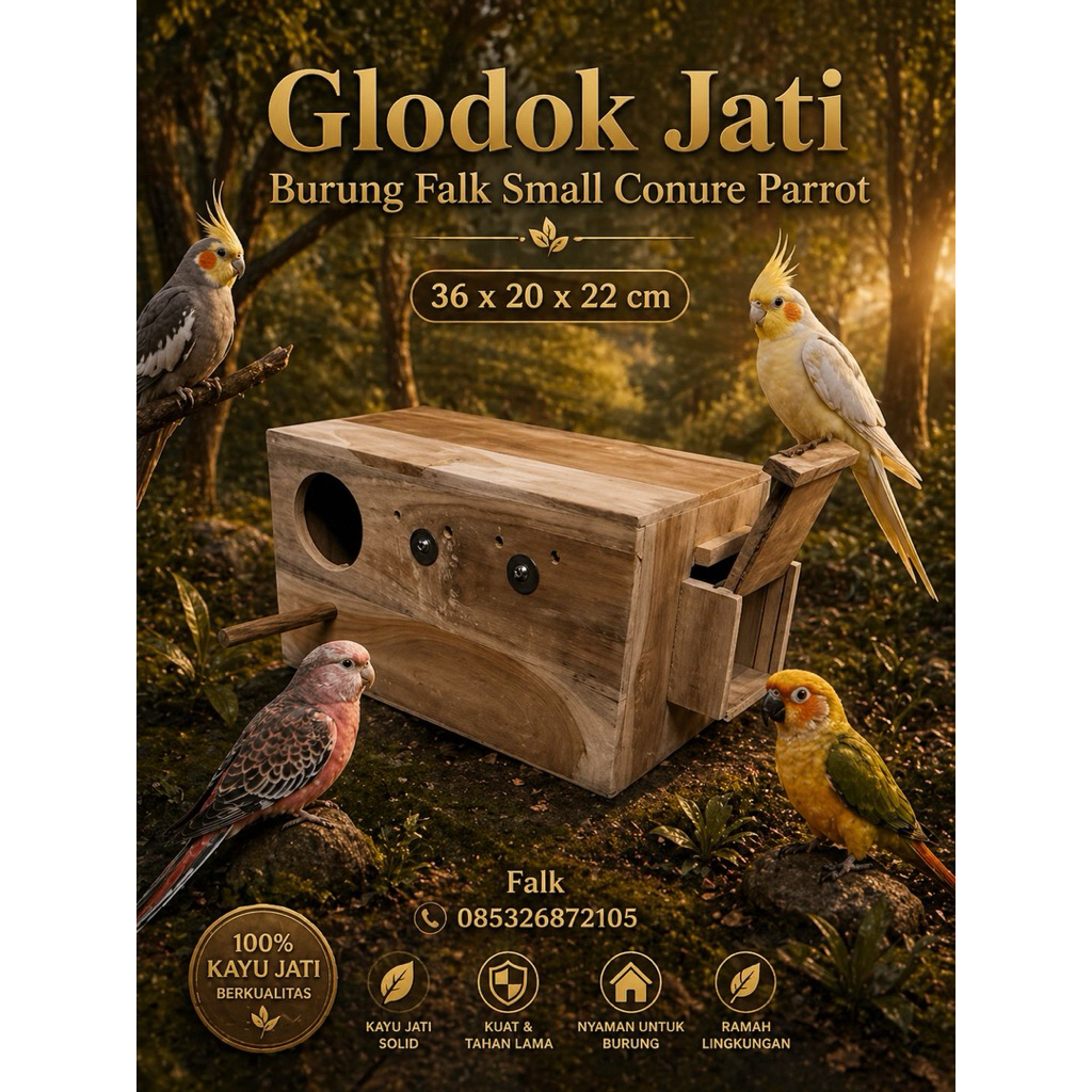 GLODOK KAYU JATI FALK COCKATIELS PINEAPPLE CONURE PARROT FINISHING HALUS SS