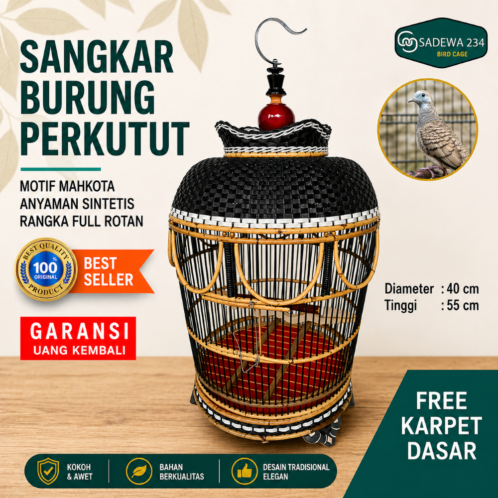 Sangkar burung perkutut full rotan tebok lepas