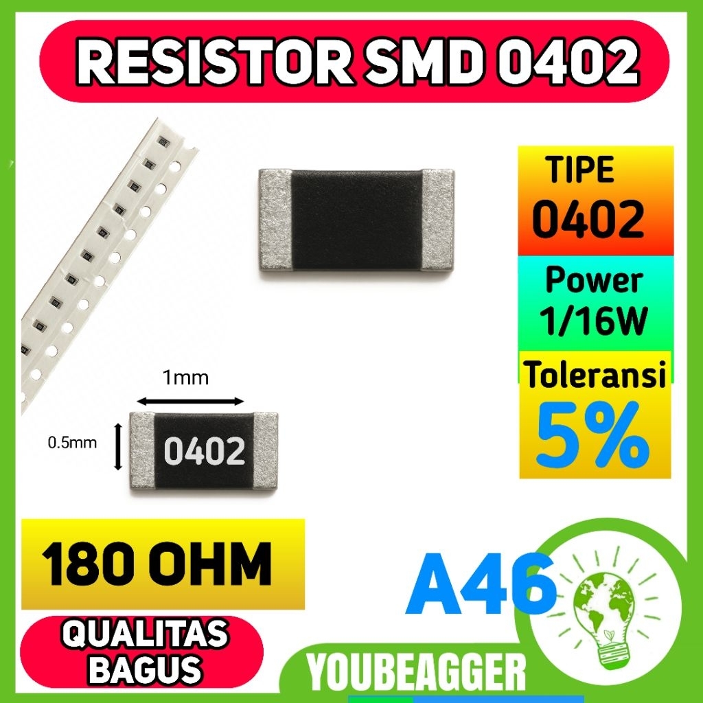 Resistor SMD 0402 180 Ohm 5% 1/16W Chip Resistor Presisi Original