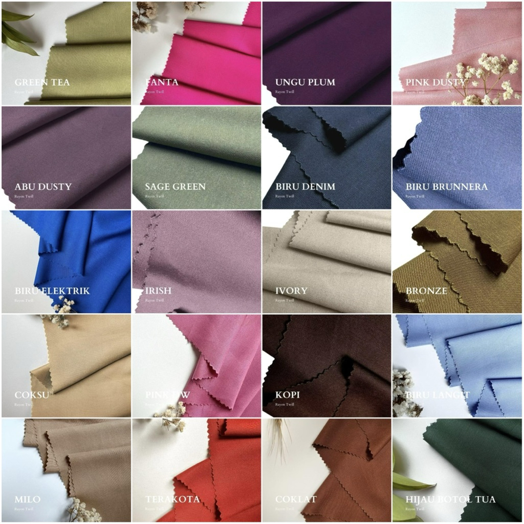 kain katun rayon twil polos premium (harga setengah meter)