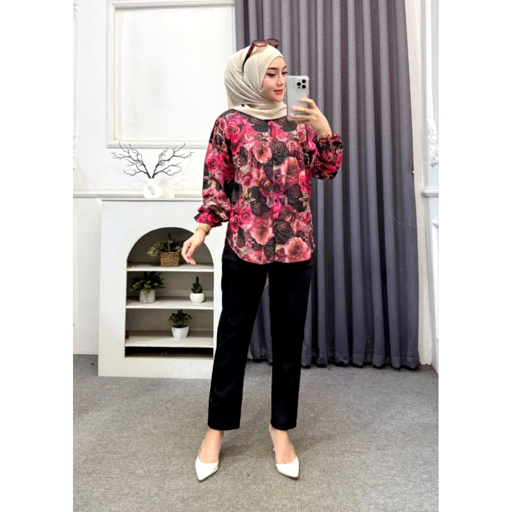 onella blouse/kemeja wanita motif bunga bahan rayon premium