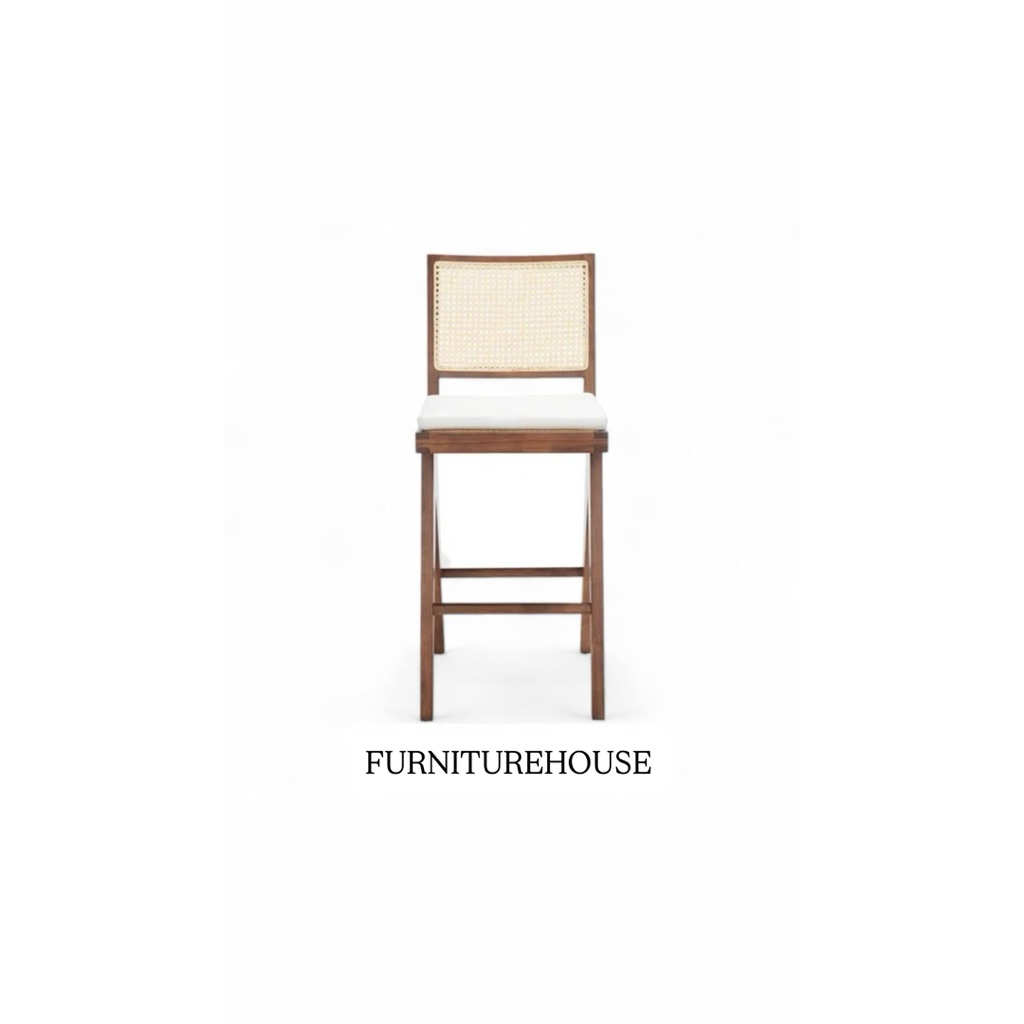 Kursi Bar Stool Tinggi Minimalis Rotan Kayu Jati