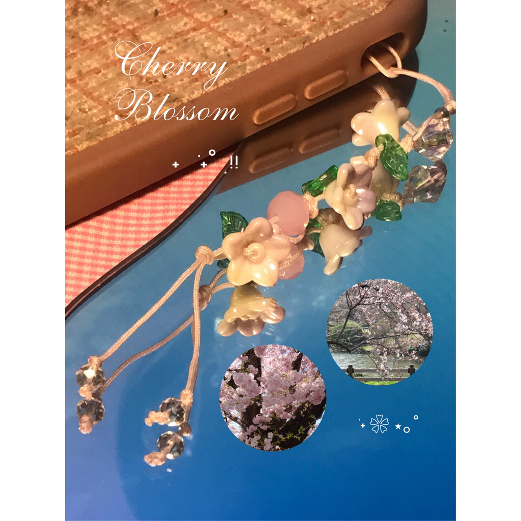 Beads phone strap manik bunga sakura cherry blossom fairy pink