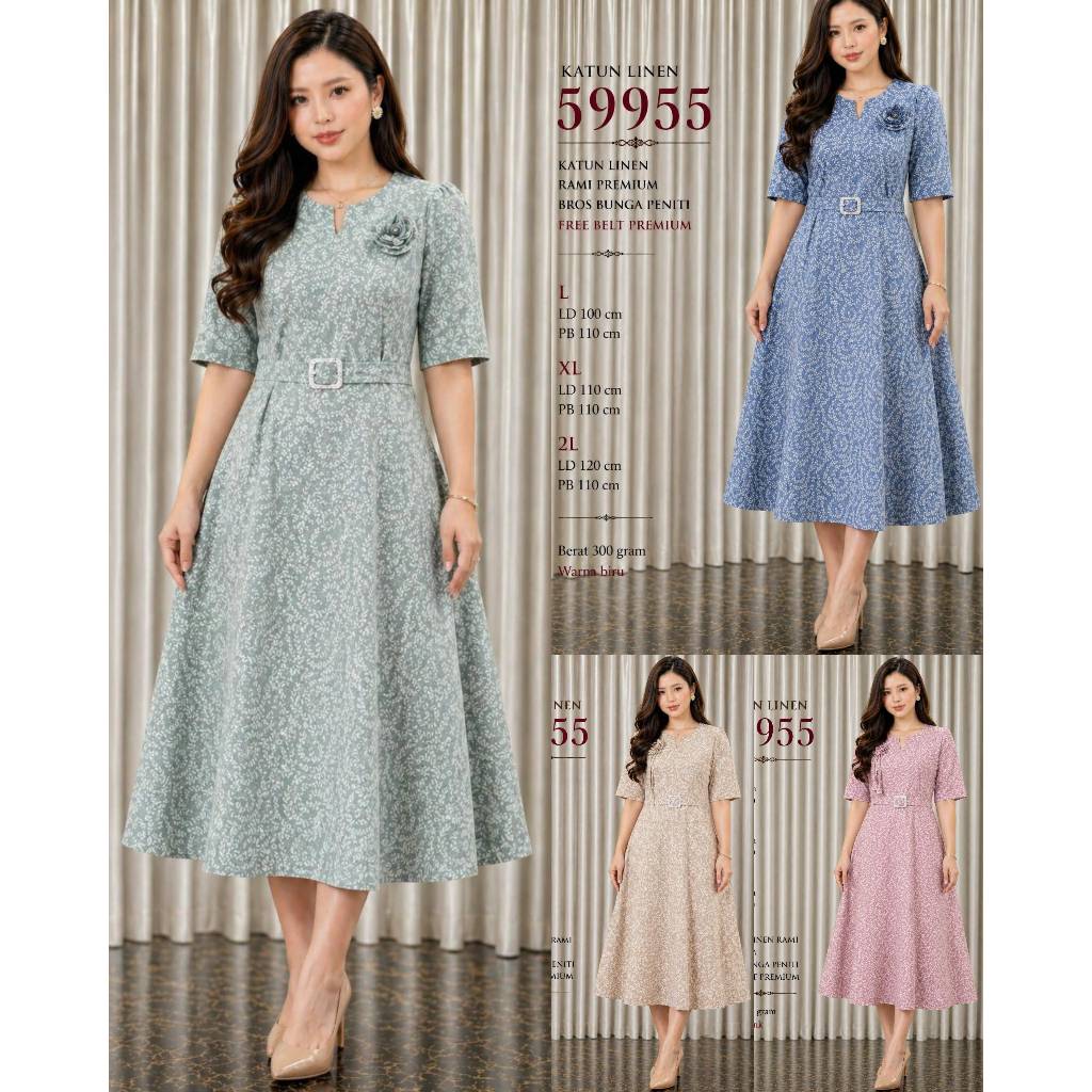 Dress 59955 Dress Katun Linen Rami Premium - FZB
