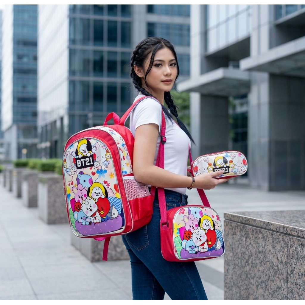 Tas anak sekolah perempuan 3in1 Tas Ransel anak + selempang + wadah pensil